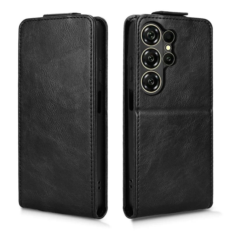 غطاء لهاتف Oukitel C26 بحامل ومغناطيس وإغلاق رأسي من الجلد مع حامل للبطاقات - أسود