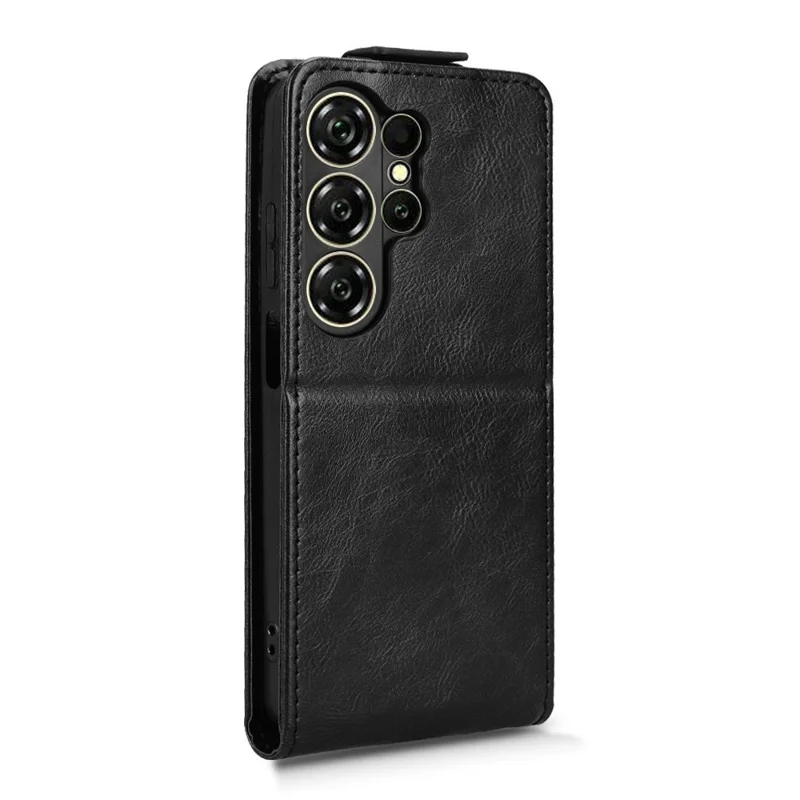 غطاء لهاتف Oukitel C26 بحامل ومغناطيس وإغلاق رأسي من الجلد مع حامل للبطاقات - أسود