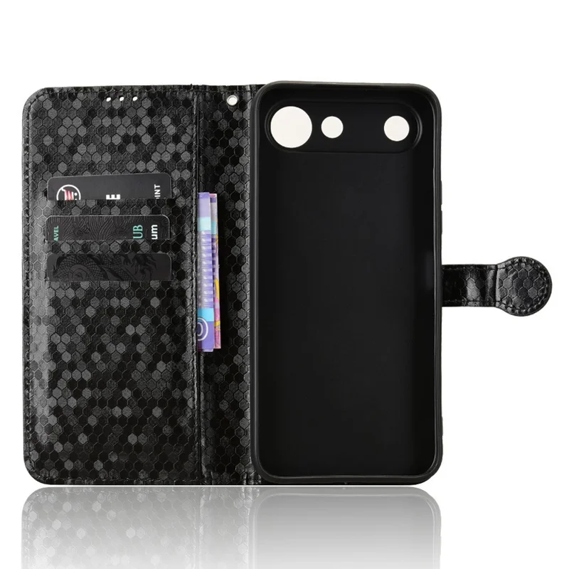 For TECNO Spark 50 5G Wallet Case Dot Pattern Imprint PU Leather Phone Cover with Wrist Strap - Black