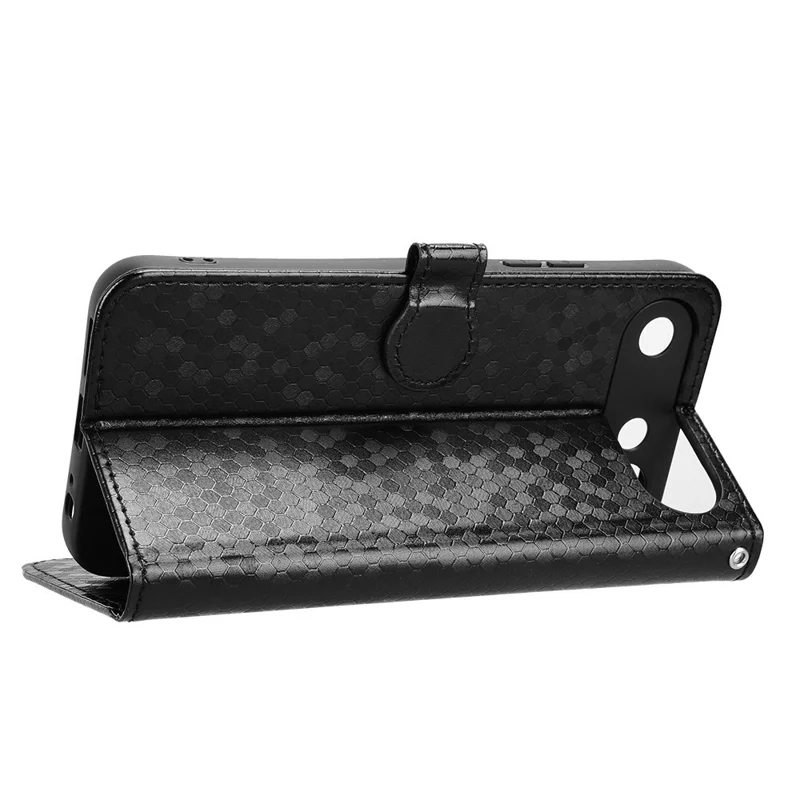 For TECNO Spark 50 5G Wallet Case Dot Pattern Imprint PU Leather Phone Cover with Wrist Strap - Black