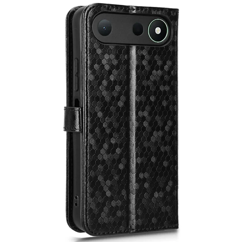 For TECNO Spark 50 5G Wallet Case Dot Pattern Imprint PU Leather Phone Cover with Wrist Strap - Black