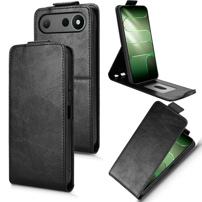 For TECNO Spark 50 5G Stand Case Magnetic Clasp Vertical Flip Leather Phone Cover with Card Holder - Black