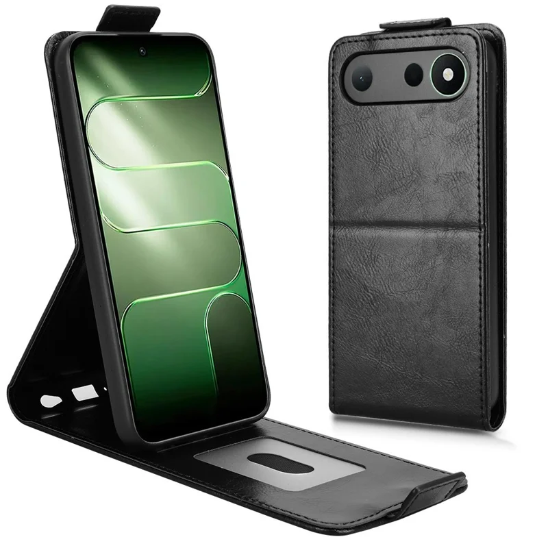 For TECNO Spark 50 5G Stand Case Magnetic Clasp Vertical Flip Leather Phone Cover with Card Holder - Black