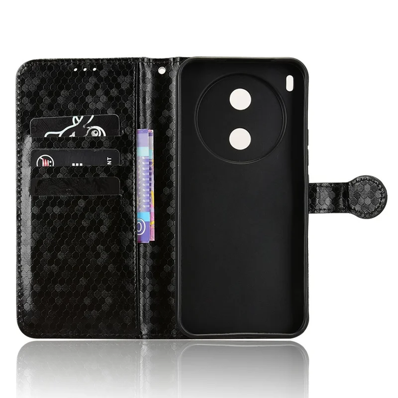 For vivo Y600 Pro 5G Wallet Case Dot Pattern Imprint PU Leather Phone Cover with Wrist Strap - Black