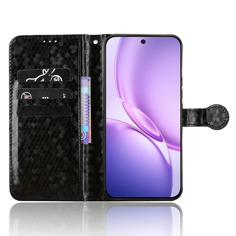 For vivo Y600 Pro 5G Wallet Case Dot Pattern Imprint PU Leather Phone Cover with Wrist Strap - Black