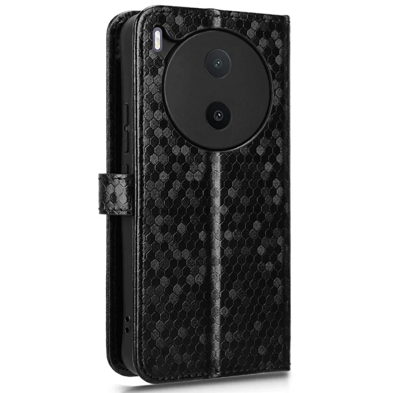 For vivo Y600 Pro 5G Wallet Case Dot Pattern Imprint PU Leather Phone Cover with Wrist Strap - Black