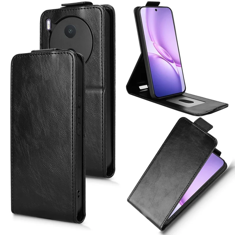 For vivo Y600 Pro 5G Stand Case Magnetic Clasp Vertical Flip Leather Phone Cover with Card Holder - Black