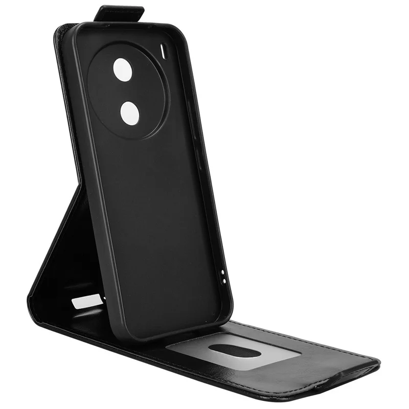 For vivo Y600 Pro 5G Stand Case Magnetic Clasp Vertical Flip Leather Phone Cover with Card Holder - Black