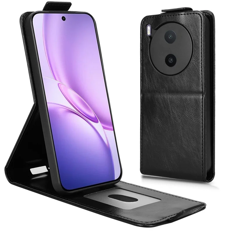 For vivo Y600 Pro 5G Stand Case Magnetic Clasp Vertical Flip Leather Phone Cover with Card Holder - Black