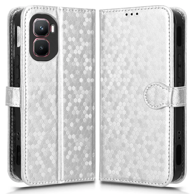 For Infinix GT 50 Pro 5G Wallet Case Dot Pattern Imprint PU Leather Phone Cover with Wrist Strap - Silver