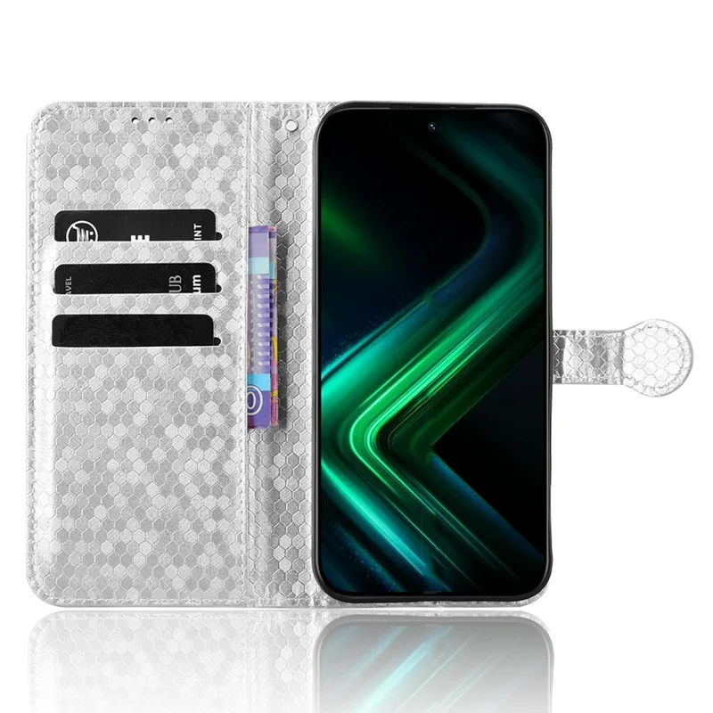 For Infinix GT 50 Pro 5G Wallet Case Dot Pattern Imprint PU Leather Phone Cover with Wrist Strap - Silver