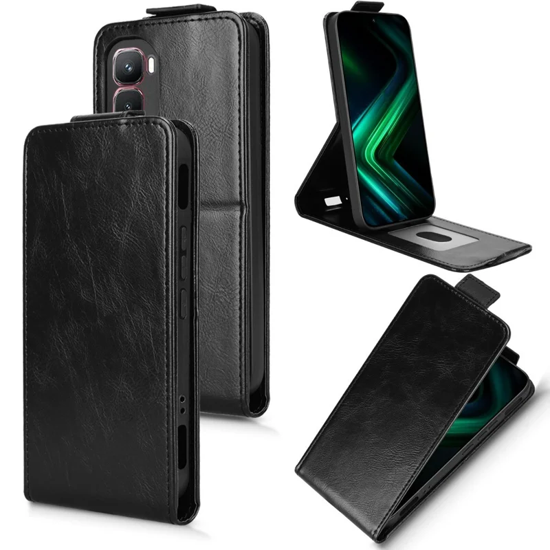 For Infinix GT 50 Pro 5G Stand Case Magnetic Clasp Vertical Flip Leather Phone Cover with Card Holder - Black