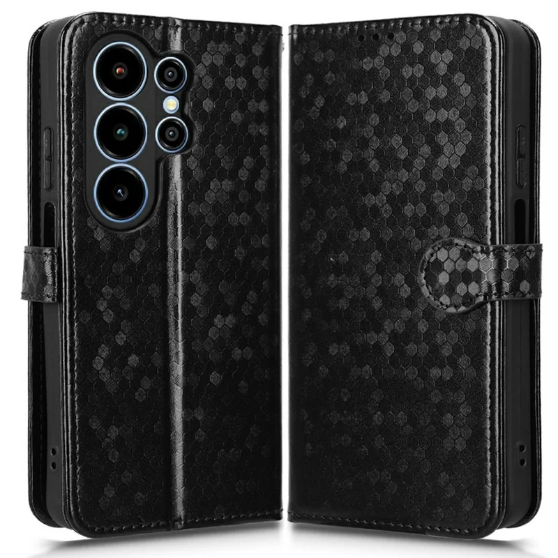 For Blackview Wave 10 Wallet Case Dot Pattern Imprint PU Leather Phone Cover with Wrist Strap - Black