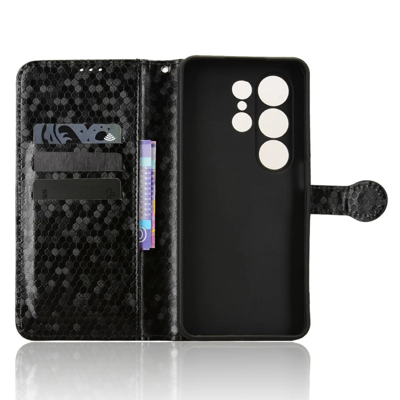 For Blackview Wave 10 Wallet Case Dot Pattern Imprint PU Leather Phone Cover with Wrist Strap - Black