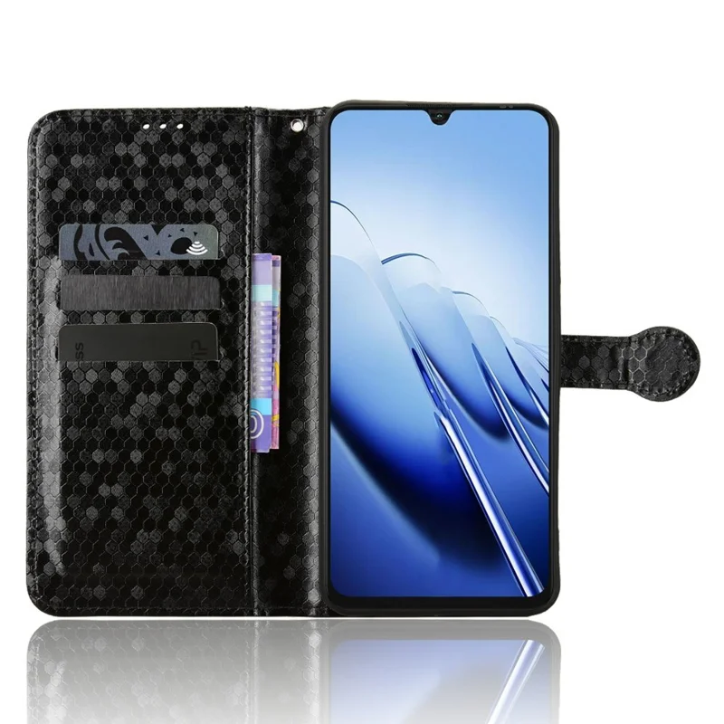 For Blackview Wave 10 Wallet Case Dot Pattern Imprint PU Leather Phone Cover with Wrist Strap - Black