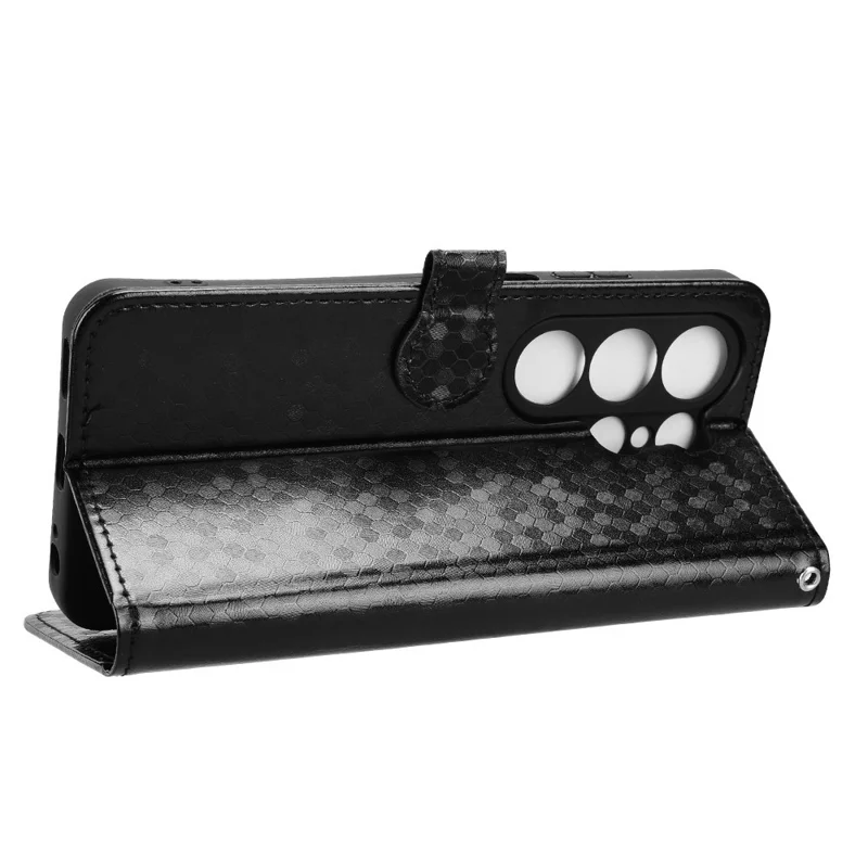 For Blackview Wave 10 Wallet Case Dot Pattern Imprint PU Leather Phone Cover with Wrist Strap - Black