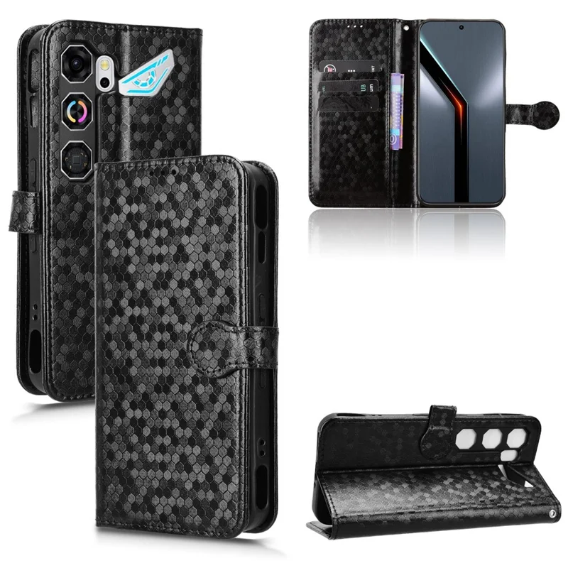 For ZTE nubia Neo 5 GT 5G Wallet Case Dot Pattern Imprint PU Leather Phone Cover with Wrist Strap - Black