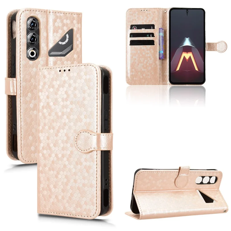 For ZTE nubia Neo 5 Pro 5G Wallet Case Dot Pattern Imprint PU Leather Phone Cover with Wrist Strap - Rose Gold