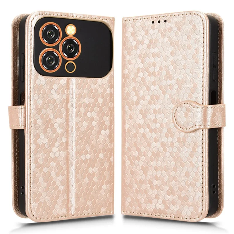 For Oukitel C17 Wallet Case Dot Pattern Imprint PU Leather Phone Cover with Wrist Strap - Rose Gold