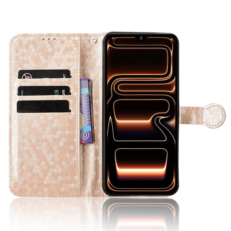For Oukitel C17 Wallet Case Dot Pattern Imprint PU Leather Phone Cover with Wrist Strap - Rose Gold