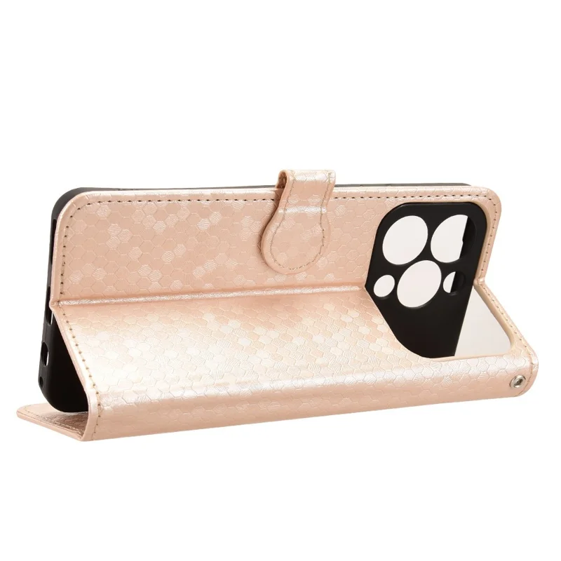 For Oukitel C17 Wallet Case Dot Pattern Imprint PU Leather Phone Cover with Wrist Strap - Rose Gold