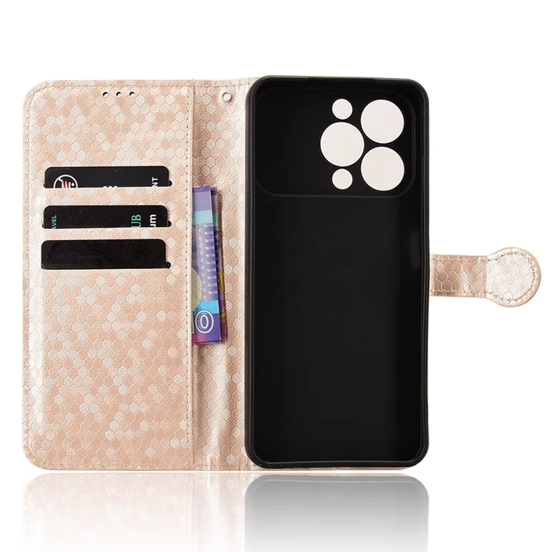 For Oukitel C17 Wallet Case Dot Pattern Imprint PU Leather Phone Cover with Wrist Strap - Rose Gold
