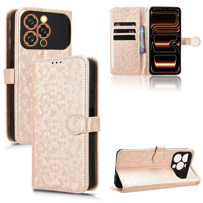 For Oukitel C17 Wallet Case Dot Pattern Imprint PU Leather Phone Cover with Wrist Strap - Rose Gold