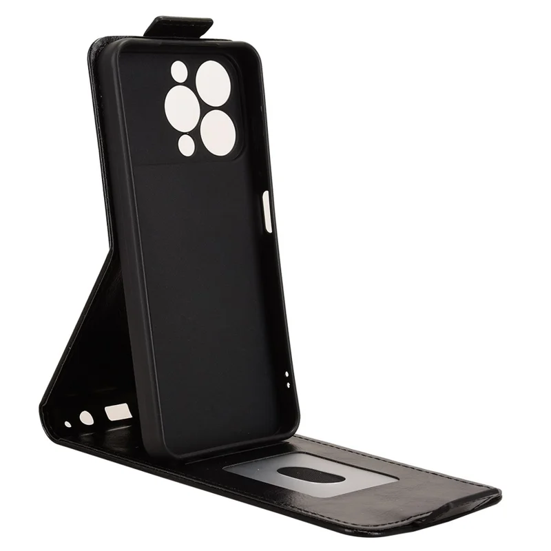 غطاء جوال بحامل لهاتف Oukitel C17 بتصميم قلاب رأسي مع إغلاق مغناطيسي وغطاء جلد مع حامل بطاقات - أسود