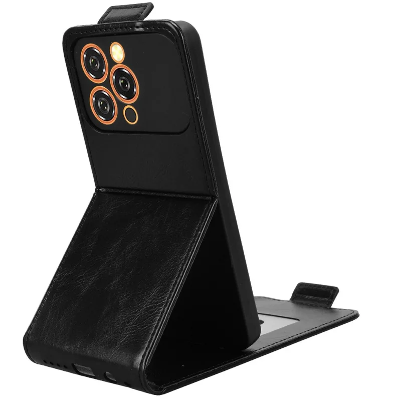 غطاء جوال بحامل لهاتف Oukitel C17 بتصميم قلاب رأسي مع إغلاق مغناطيسي وغطاء جلد مع حامل بطاقات - أسود