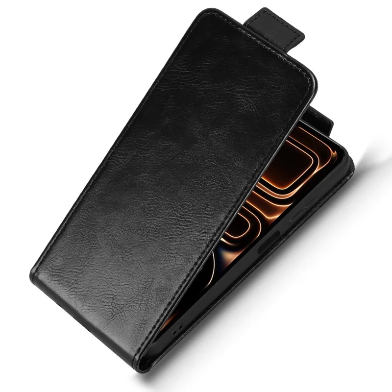 غطاء جوال بحامل لهاتف Oukitel C17 بتصميم قلاب رأسي مع إغلاق مغناطيسي وغطاء جلد مع حامل بطاقات - أسود