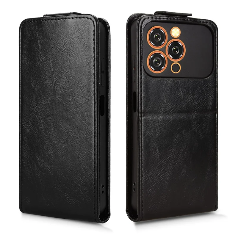 غطاء جوال بحامل لهاتف Oukitel C17 بتصميم قلاب رأسي مع إغلاق مغناطيسي وغطاء جلد مع حامل بطاقات - أسود