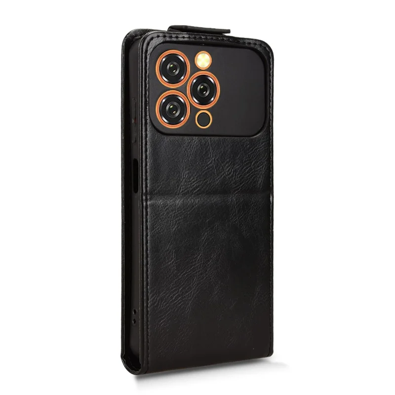 غطاء جوال بحامل لهاتف Oukitel C17 بتصميم قلاب رأسي مع إغلاق مغناطيسي وغطاء جلد مع حامل بطاقات - أسود