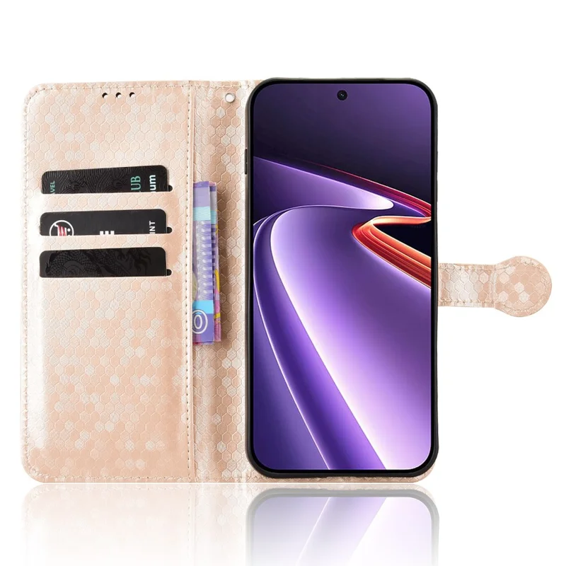 For OnePlus Ace 6 Ultra 5G Wallet Case Dot Pattern Imprint PU Leather Phone Cover with Wrist Strap - Rose Gold