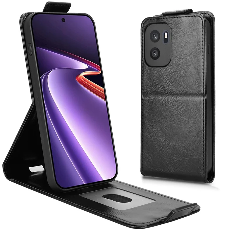 For OnePlus Ace 6 Ultra 5G Stand Case Magnetic Clasp Vertical Flip Leather Phone Cover with Card Holder - Black