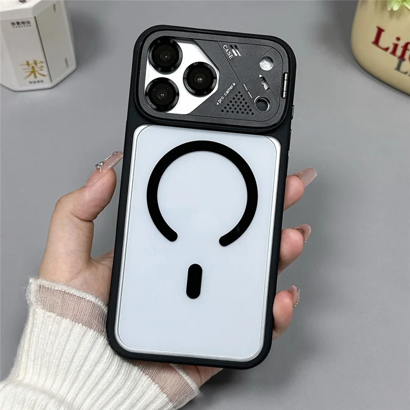 For iPhone 17 Pro Max Magnetic Case Kickstand PC + TPU Anti-Scratch Clear Phone Back Cover - Black