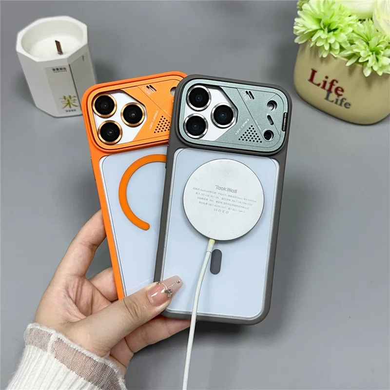 For iPhone 17 Pro Max Magnetic Case Kickstand PC + TPU Anti-Scratch Clear Phone Back Cover - Black