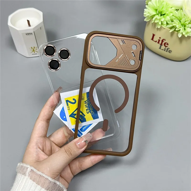 For iPhone 17 Pro Max Magnetic Case Kickstand PC + TPU Anti-Scratch Clear Phone Back Cover - Dark Blue