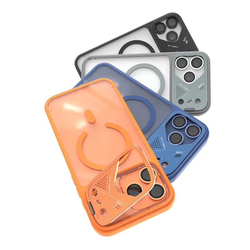 For iPhone 17 Pro Max Magnetic Case Kickstand PC + TPU Anti-Scratch Clear Phone Back Cover - Dark Blue