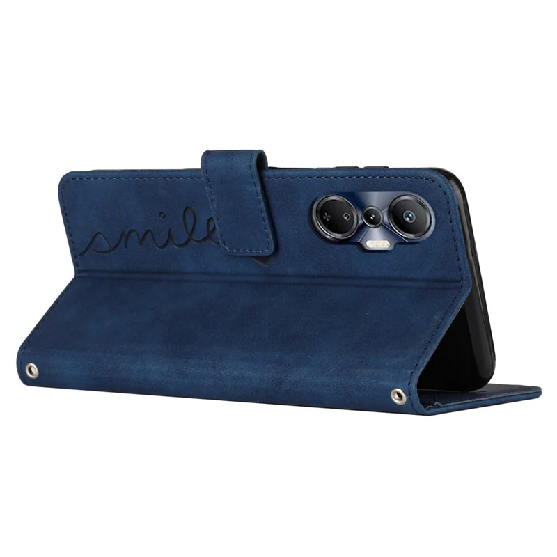 For Infinix Hot 20S 4G PU Leather Case Heart Shape Imprinted Wallet Stand Flip Cover with Shoulder Strap - Sapphire