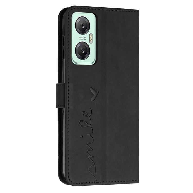 Für Infinix Hot 20 5G Flip Folio PU Leder Brieftasche Telefon Hülle Geprägte Herz Form Hauttouch Feeling Magnetic Cover Mit Riemen - Schwarz