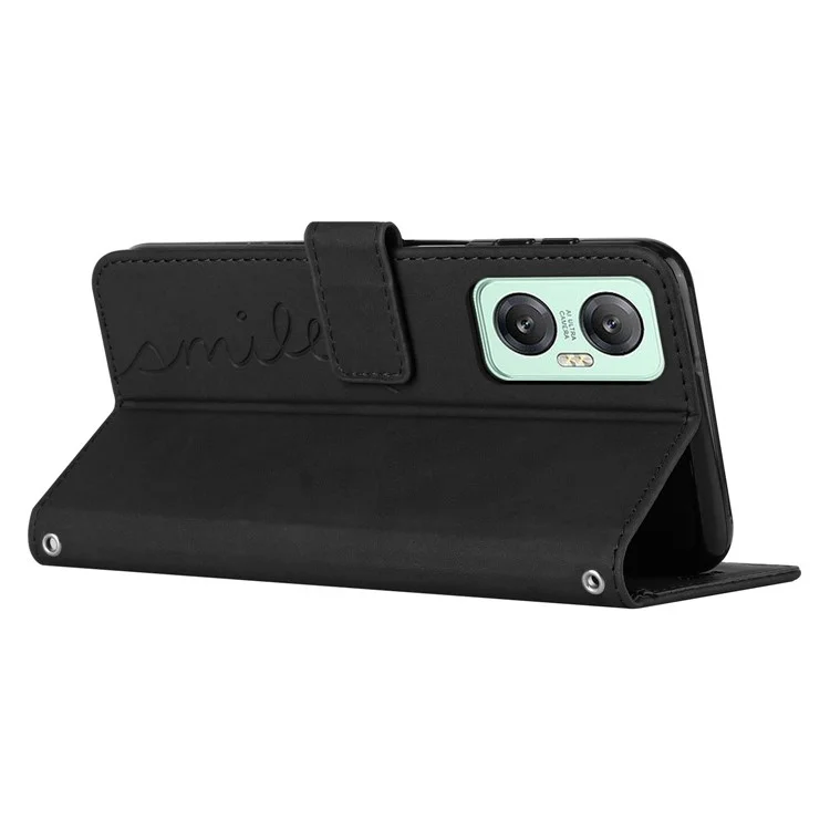 Für Infinix Hot 20 5G Flip Folio PU Leder Brieftasche Telefon Hülle Geprägte Herz Form Hauttouch Feeling Magnetic Cover Mit Riemen - Schwarz
