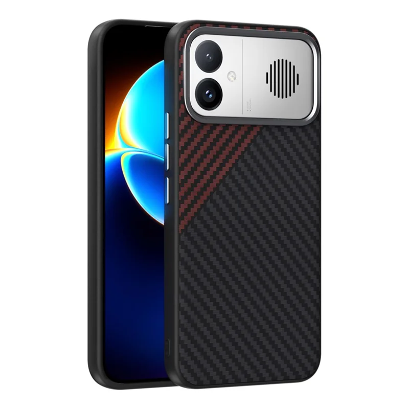 ABEEL Custodia Magnetica per Xiaomi Redmi K90 Max 5G, Rivestimento Posteriore con Texture in Fibra di Carbonio - Nero / Rosso