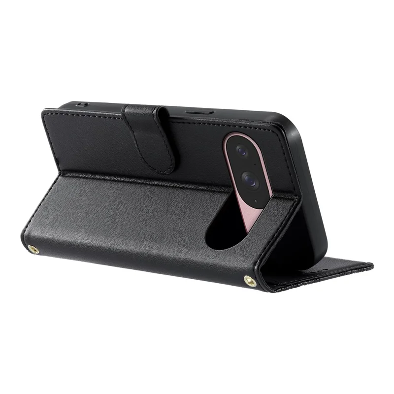 For Google Pixel 9  /  9 Pro  /  10  /  10 Pro Case Embossed Totem Leather Flip Wallet Phone Cover with Wrist Strap - Black