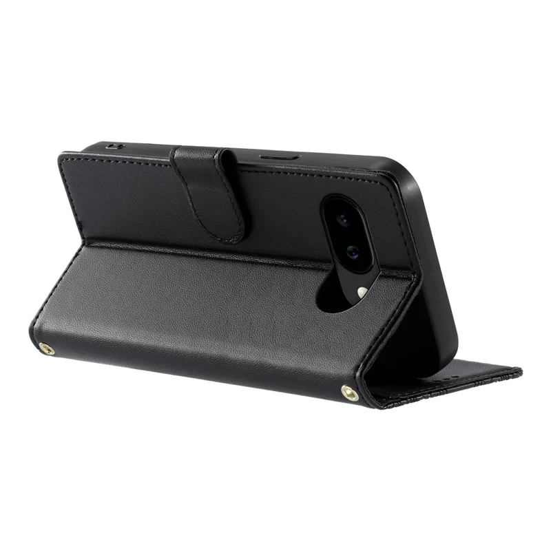 For Google Pixel 9a Case Embossed Totem Leather Flip Wallet Phone Cover with Wrist Strap - Black