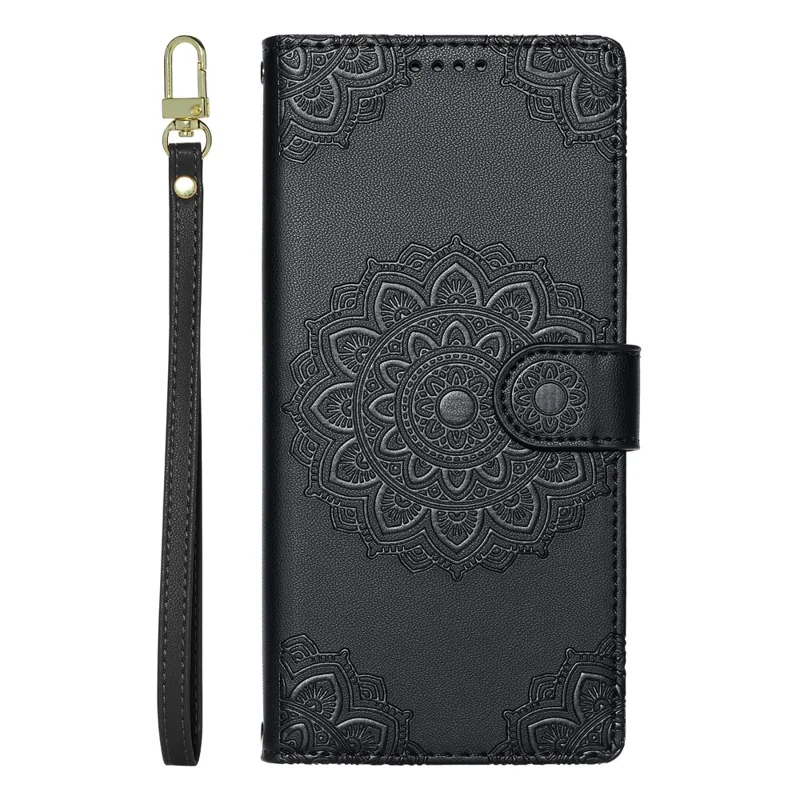Voor OnePlus 15 5G Hoesje In reliëf gegraveerd Totem Leer Flip Portemonnee Telefoonhoesje met Polsbandje - Zwart