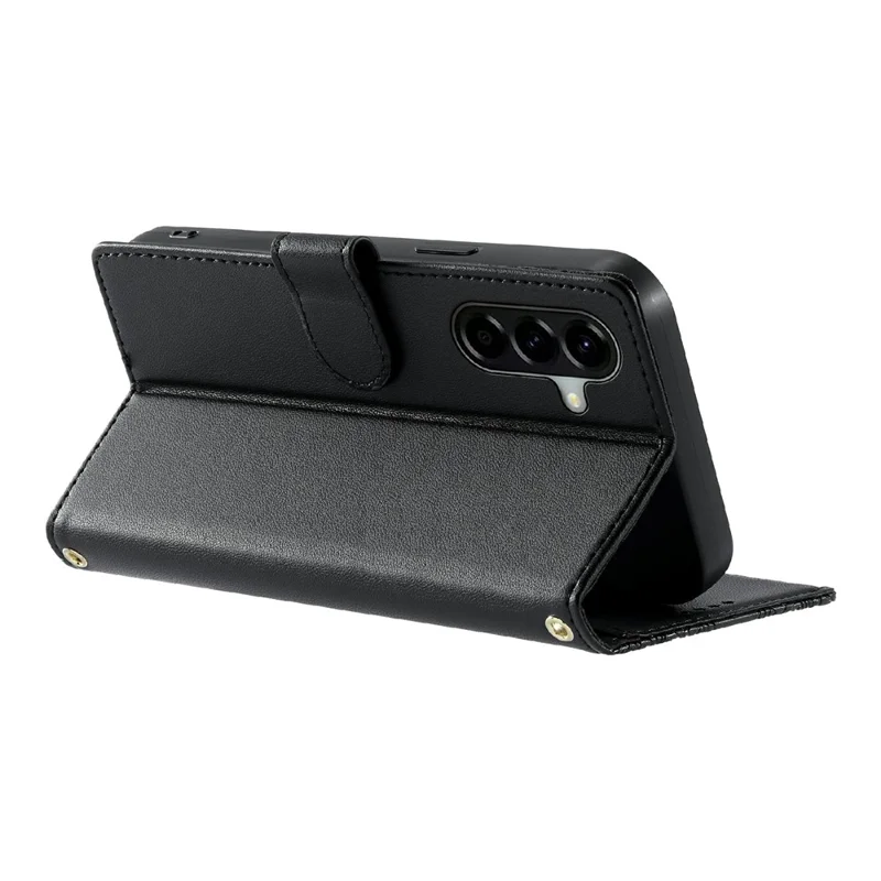 For Samsung Galaxy A57 5G Case Embossed Totem Leather Flip Wallet Phone Cover with Wrist Strap - Black