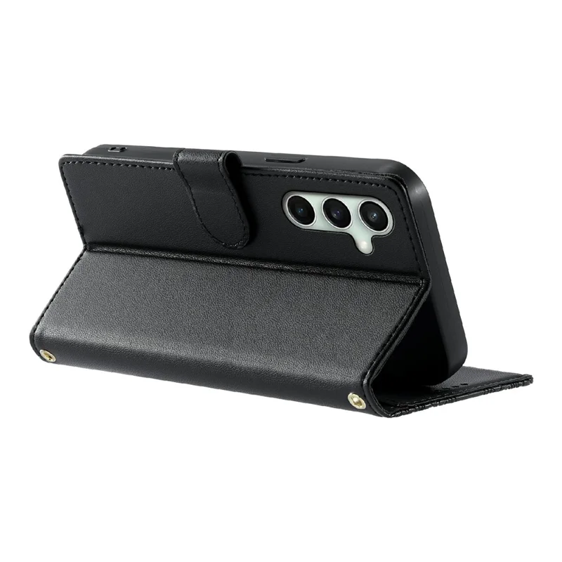For Samsung Galaxy S24 FE Case Embossed Totem Leather Flip Wallet Phone Cover with Wrist Strap - Black
