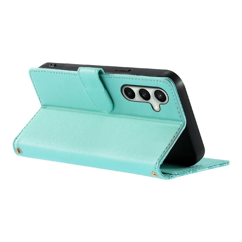 For Samsung Galaxy S24 FE Case Embossed Totem Leather Flip Wallet Phone Cover with Wrist Strap - Baby Blue
