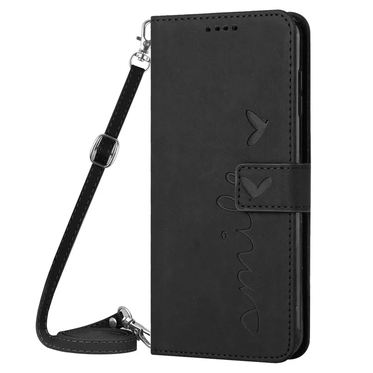 Para Infinix Hot 11 2022 4G Skin-touch PU Cuero Folio Folio Folio Case de Teléfonos Imprimido Forma de Corazón Fuera Magnética Cubierta de Cierre Magnético Con Correa Para el Hombro - Negro