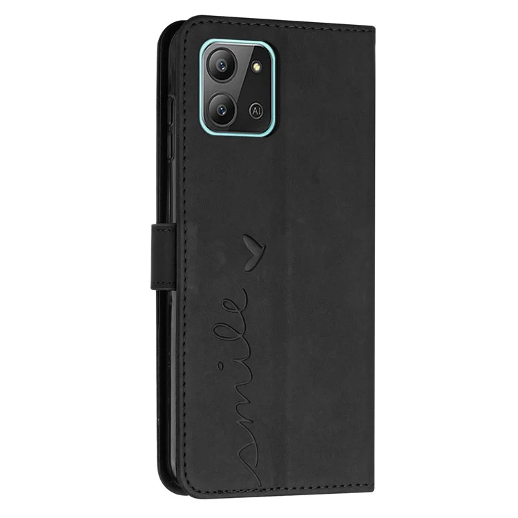 Para Infinix Hot 11 2022 4G Skin-touch PU Cuero Folio Folio Folio Case de Teléfonos Imprimido Forma de Corazón Fuera Magnética Cubierta de Cierre Magnético Con Correa Para el Hombro - Negro